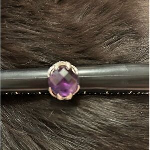 VINTAGE, LARGE FACETED PURPLE AMETHYST 925 STERLING, ORNATE FLOWER RING. SIZE 8.